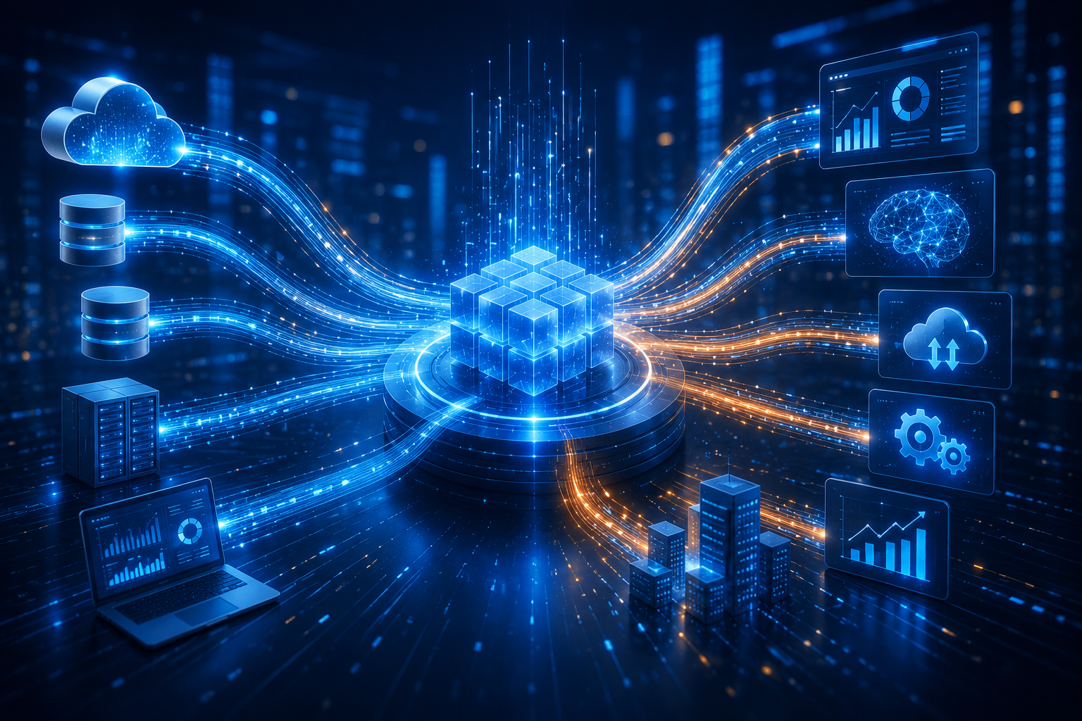 Futuristic data network and analytics visual